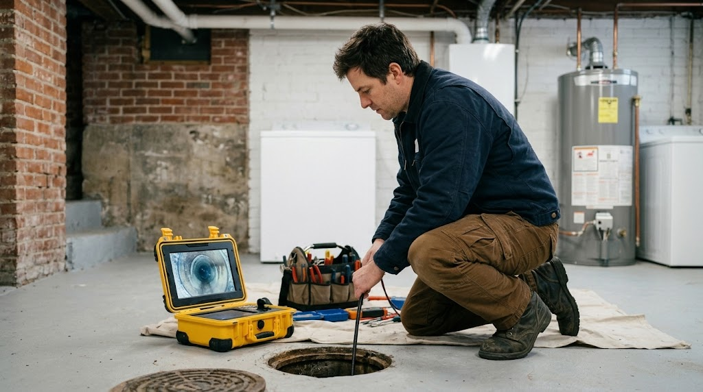 Sewer line inspection and pipe repair in Queens residential property